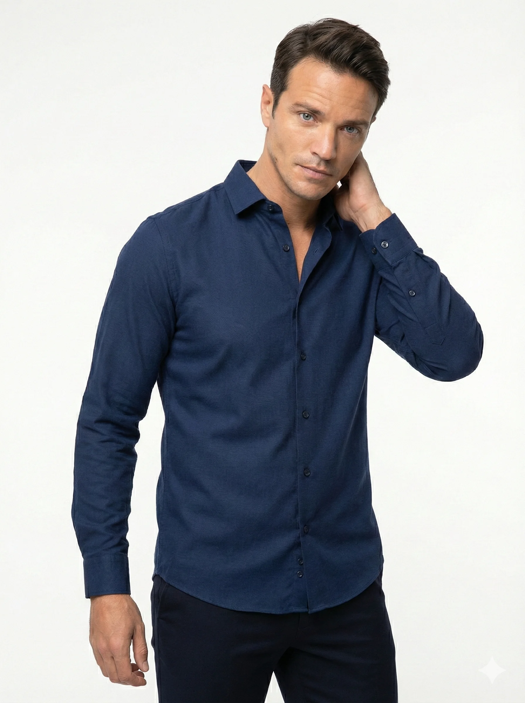 Lacivert Düz Renk Pamuklu Erkek Gömlek