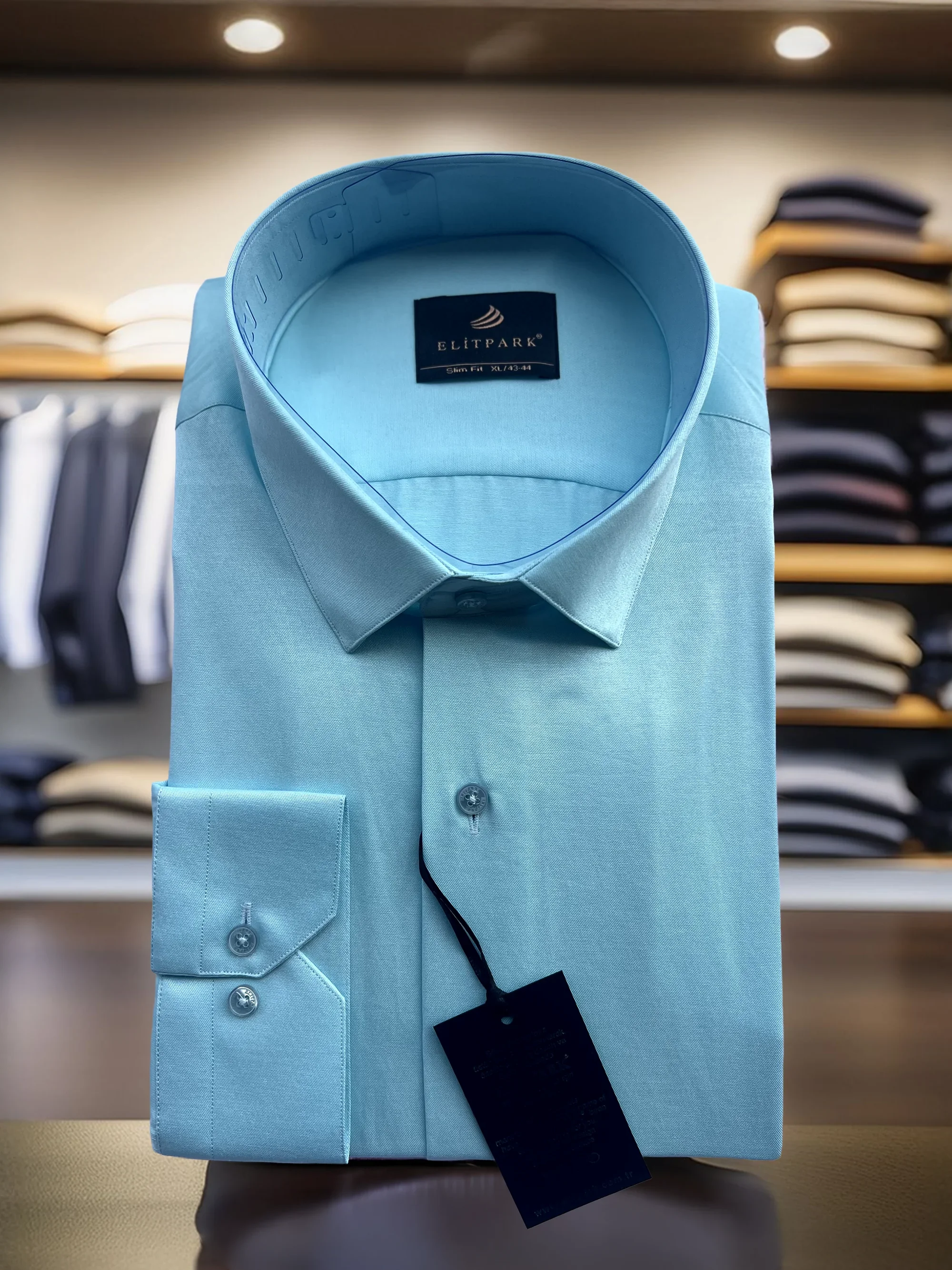 Turkuaz Düz Renk Pamuklu Erkek Gömlek