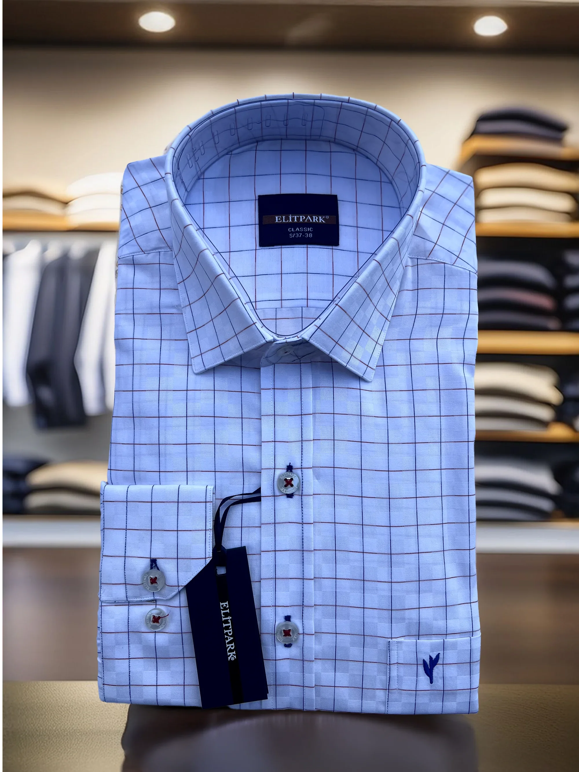 Kırmızı-Mavi Kare Desenli Erkek Gömlek