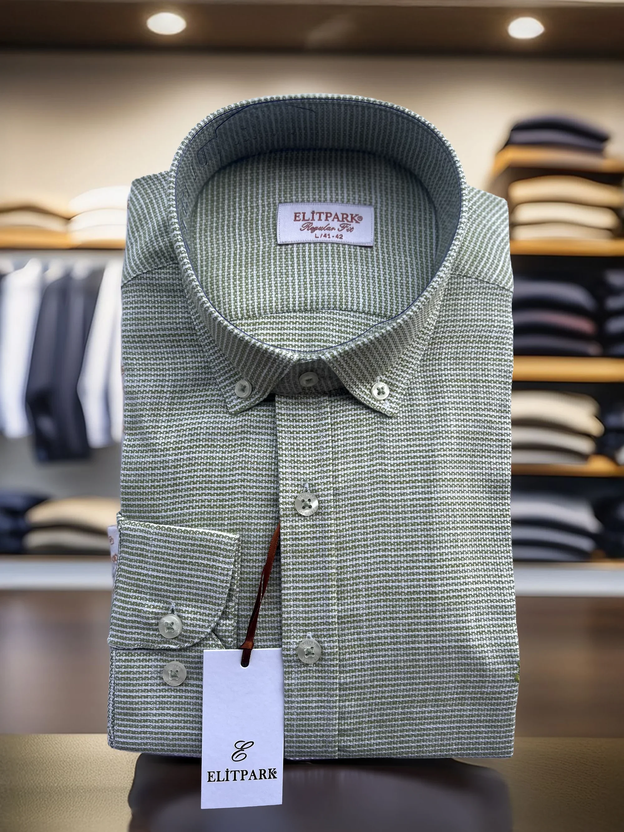 %100 Pamuk  Haki Yeşili  Erkek Gömlek