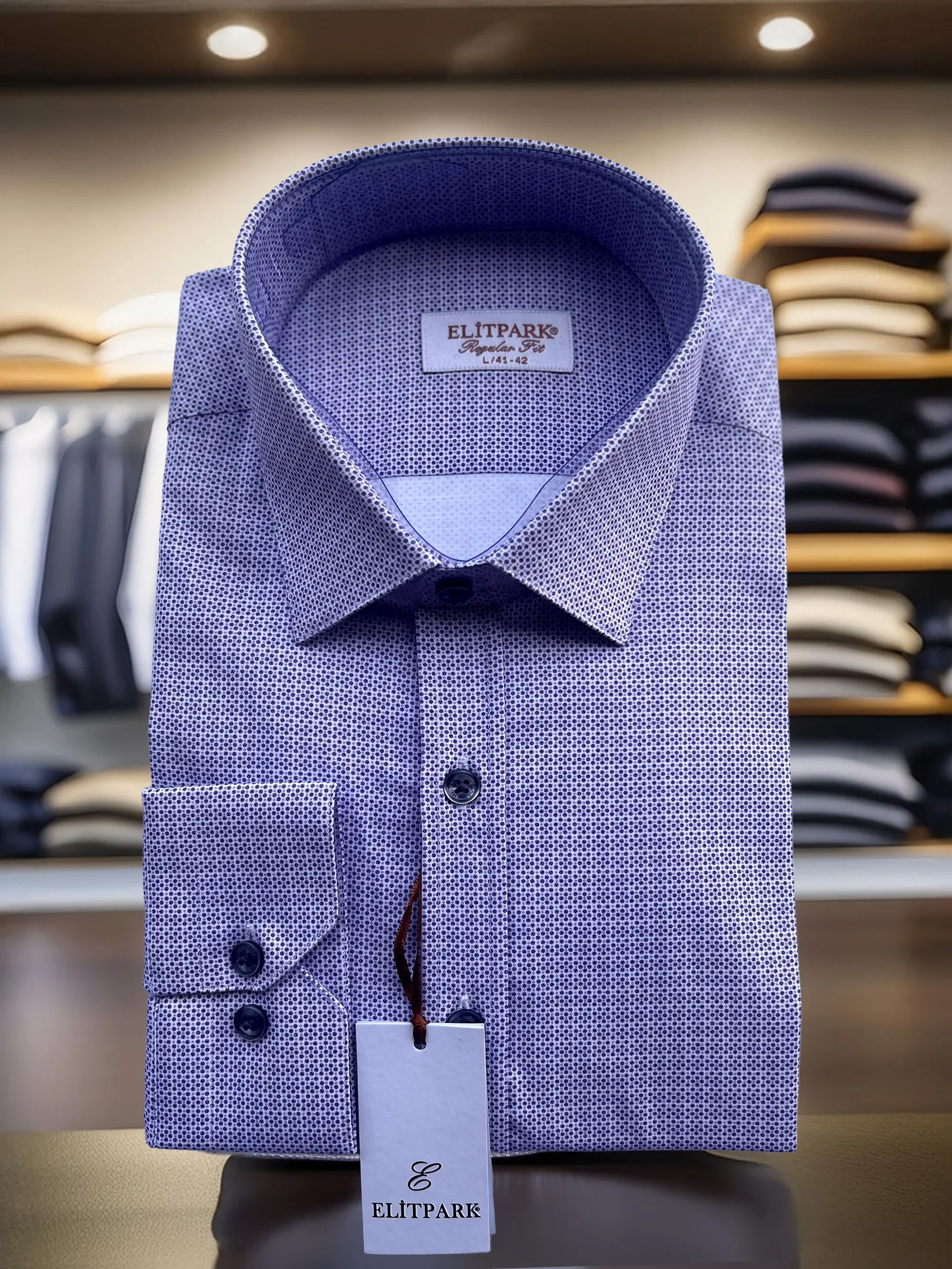 Desenli Mor Pamuklu Erkek Gömlek