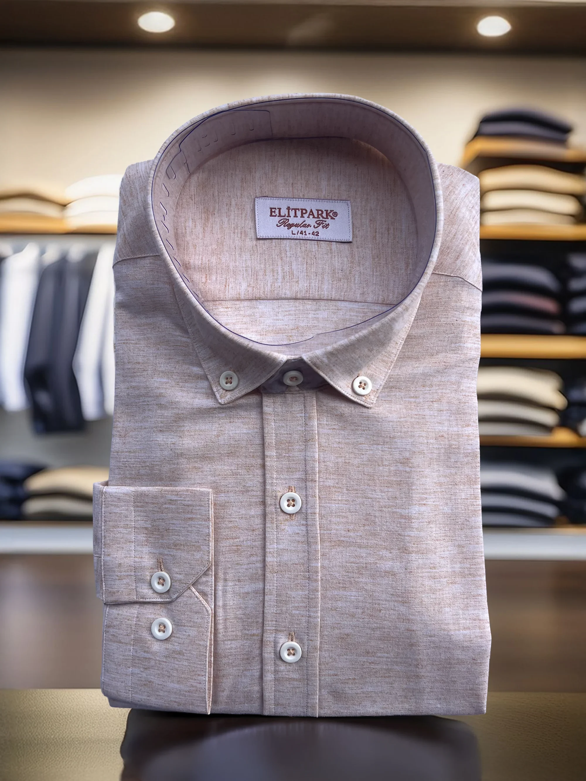 %100 Pamuk  Bej  Erkek Gömlek