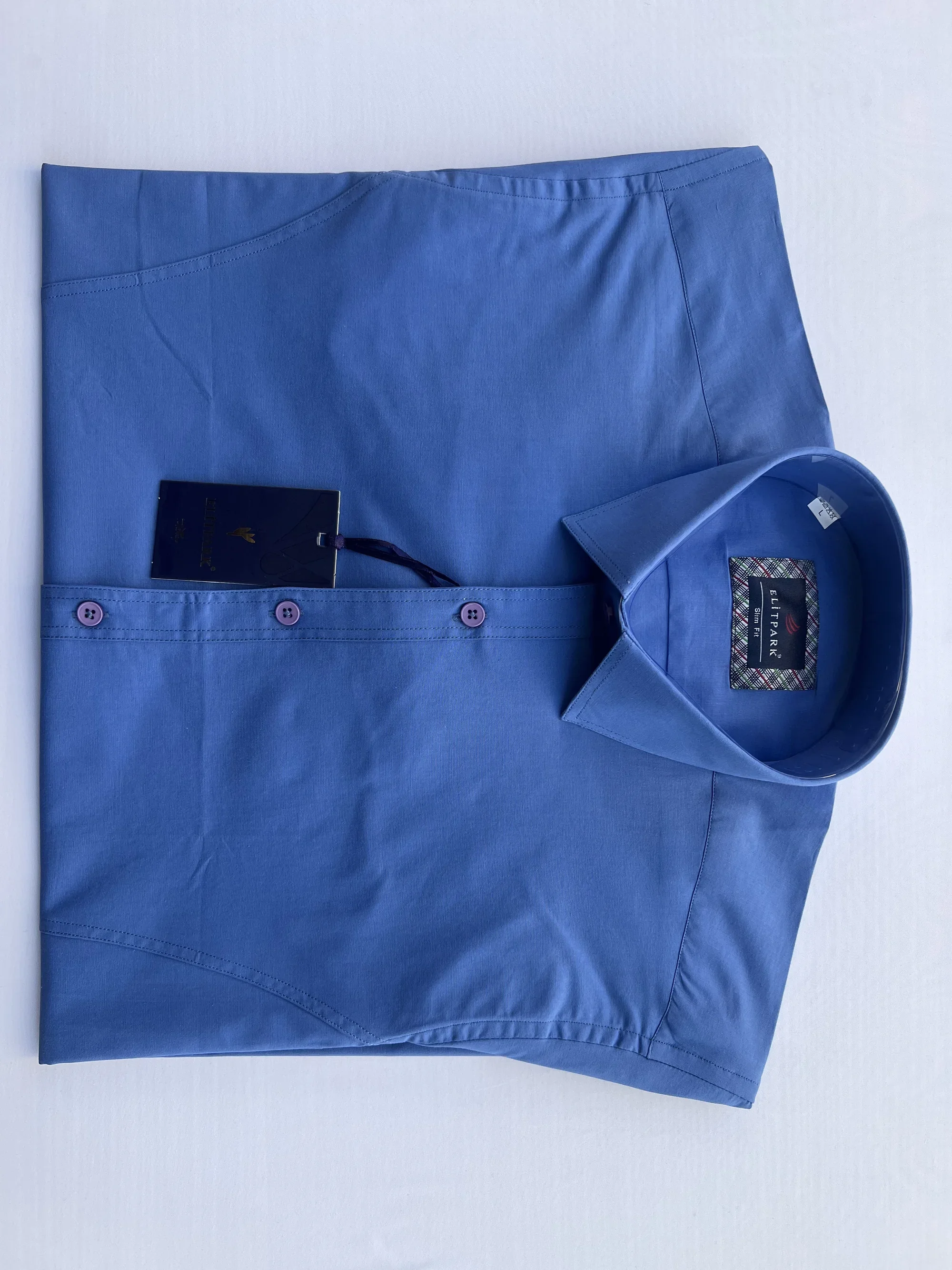 Koyu Mavi Düz Renk Ön Dikiş Detaylı Pamuklu Erkek Gömlek